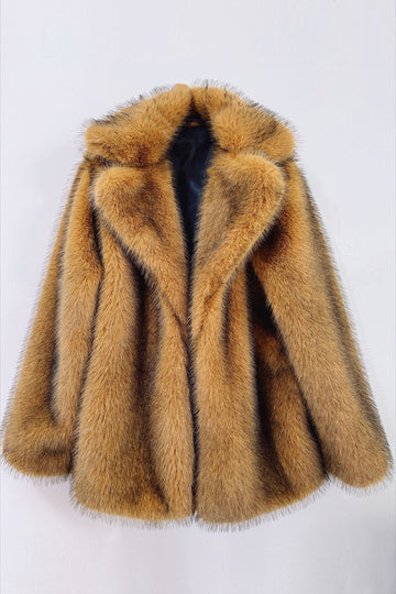 Brown Open Front Shaggy Women Faux Fur Coat